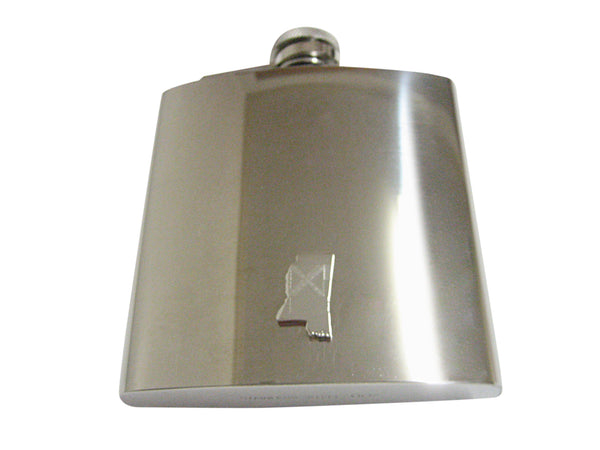 Mississippi State Map Shape and Flag Design 6 Oz. Stainless Steel Flask