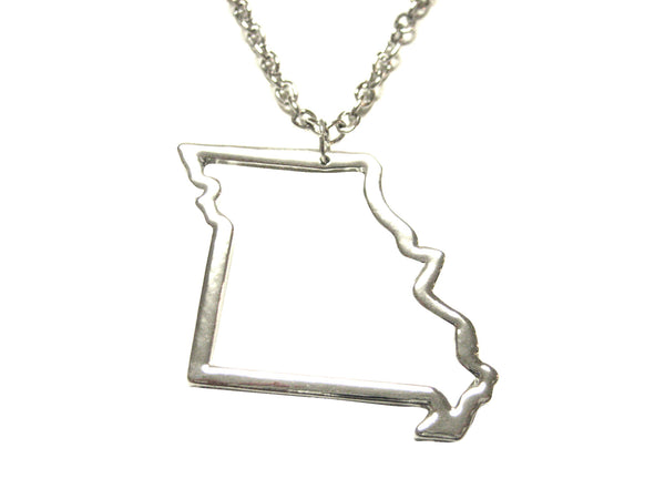 Silver Toned Missouri State Map Outline Pendant Necklace