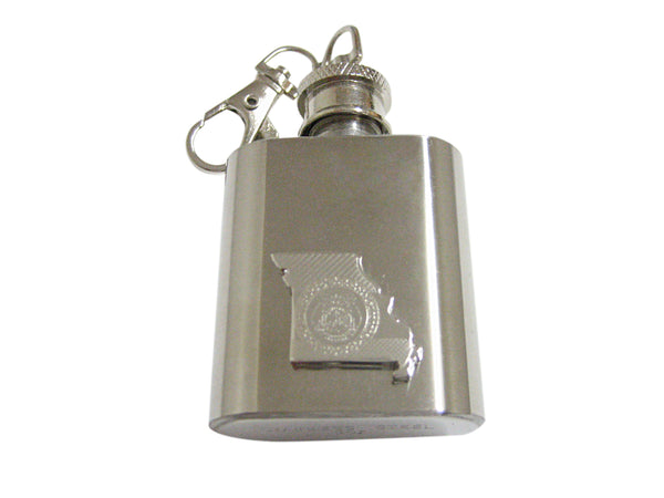 Missouri State Map Shape and Flag Design 1 Oz. Stainless Steel Key Chain Flask