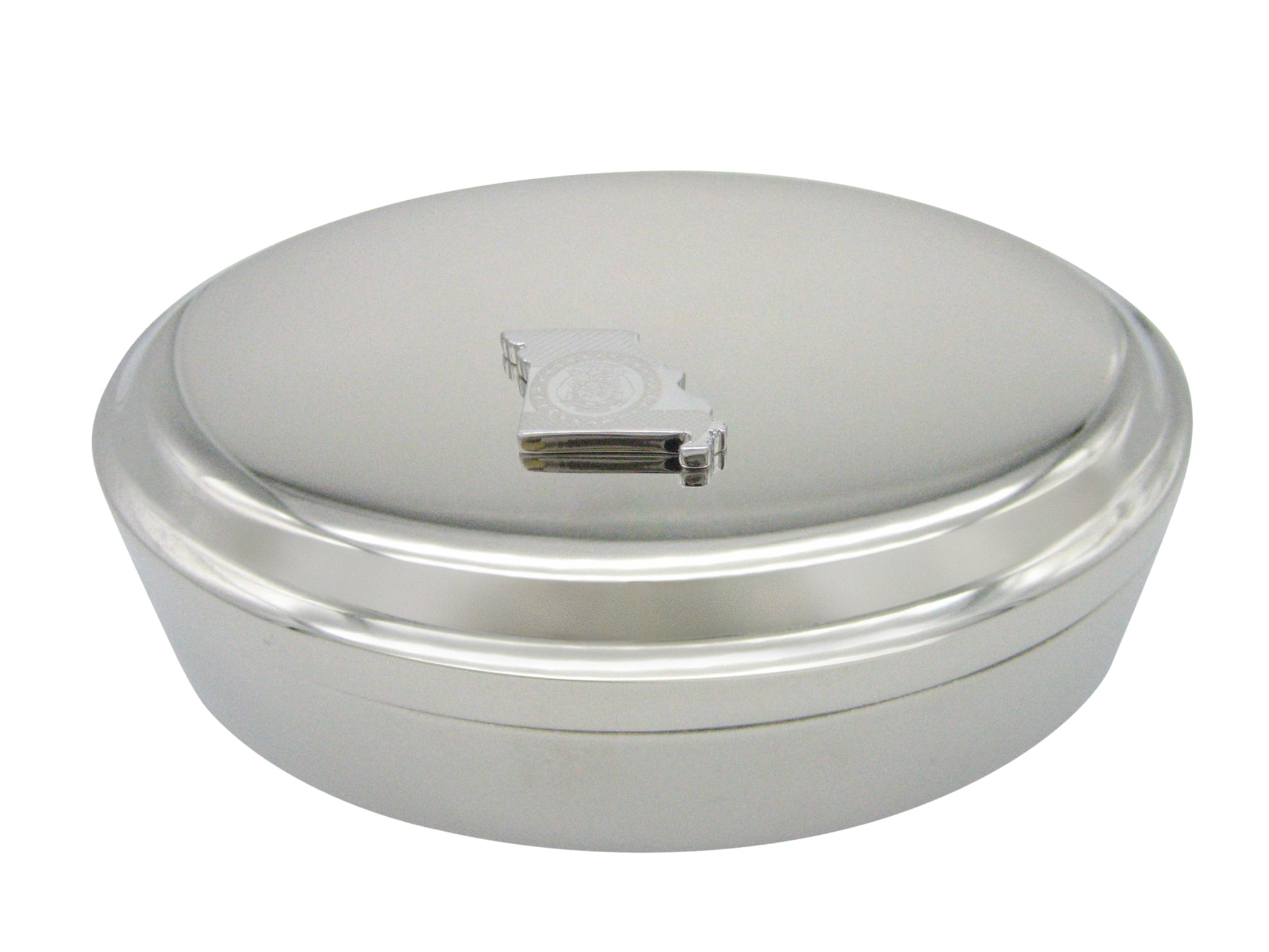 Missouri State Map Shape and Flag Design Pendant Oval Trinket Jewelry Box