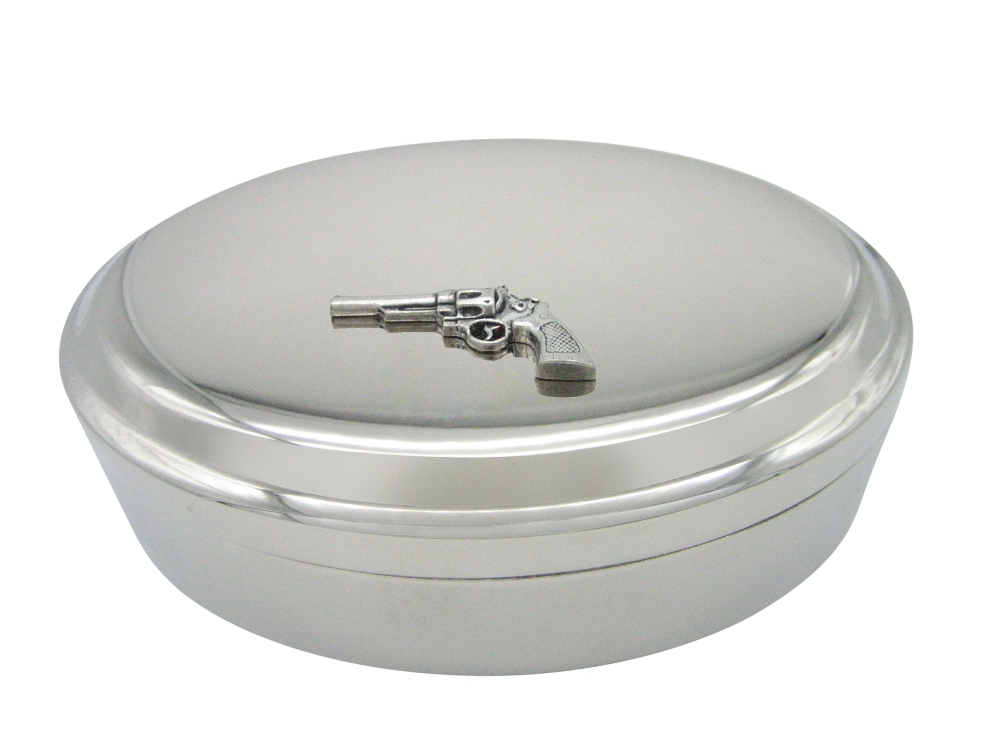 Modern Revolver Pistol Gun Pendant Oval Trinket Jewelry Box