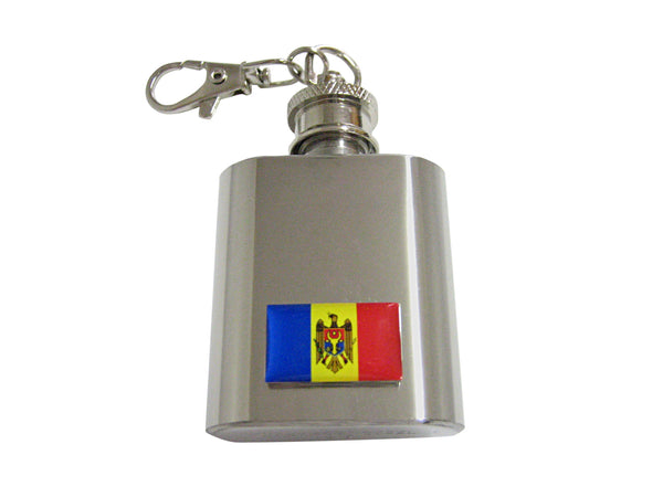 Moldova Flag Pendant 1 Oz. Stainless Steel Key Chain Flask