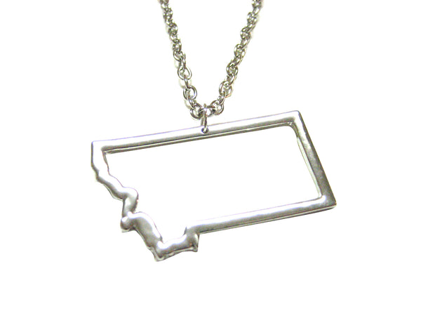 Silver Toned Montana State Map Outline Pendant Necklace