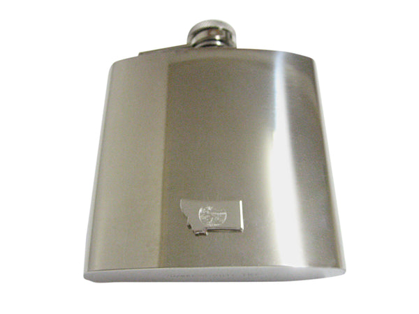 Montana State Map Shape and Flag Design 6 Oz. Stainless Steel Flask