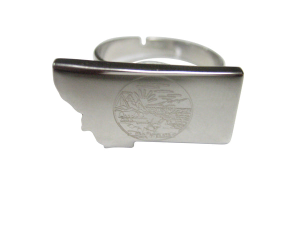 Montana State Map Shape and Flag Design Adjustable Size Fashion Ring