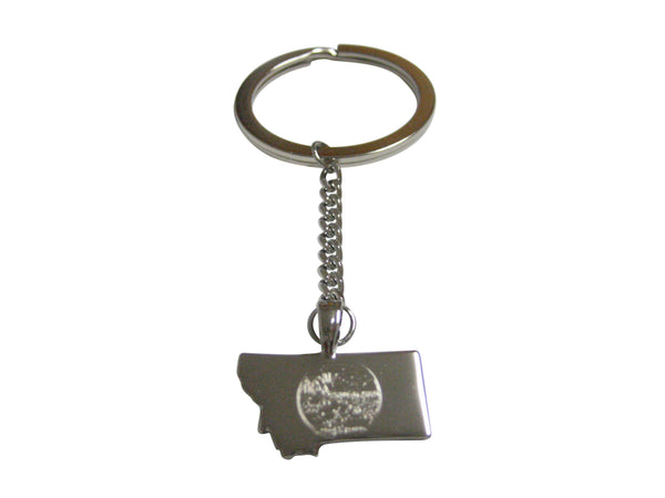 Montana State Map Shape and Flag Design Pendant Keychain