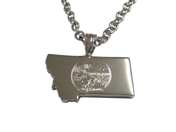 Montana State Map Shape and Flag Design Pendant Necklace