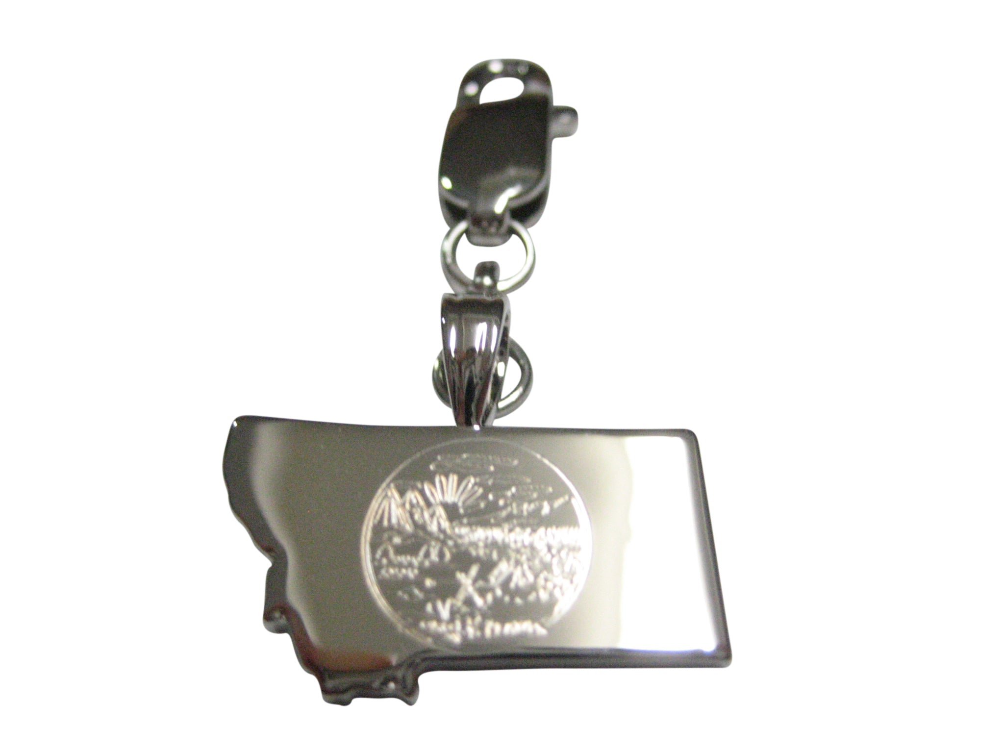 Montana State Map Shape and Flag Design Pendant Zipper Pull Charm