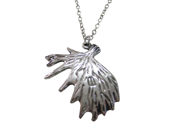 Silver Toned Textured Moose Antler Pendant Necklace