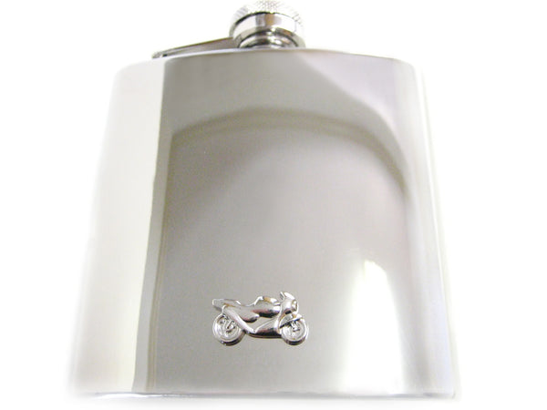 6 Oz. Stainless Steel Flask with Motorcycle Pendant