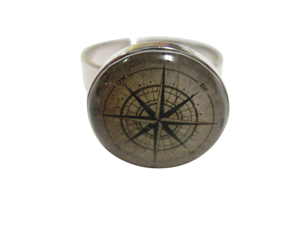 Nautical Compass Navigation Adjustable Size Fashion Ring