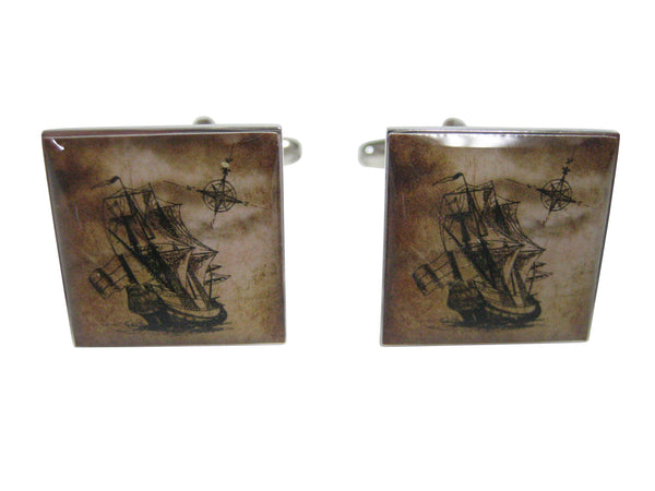 Nautical Old Ship Square Cufflinks