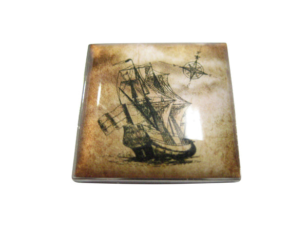 Nautical Old Ship Square Magnet