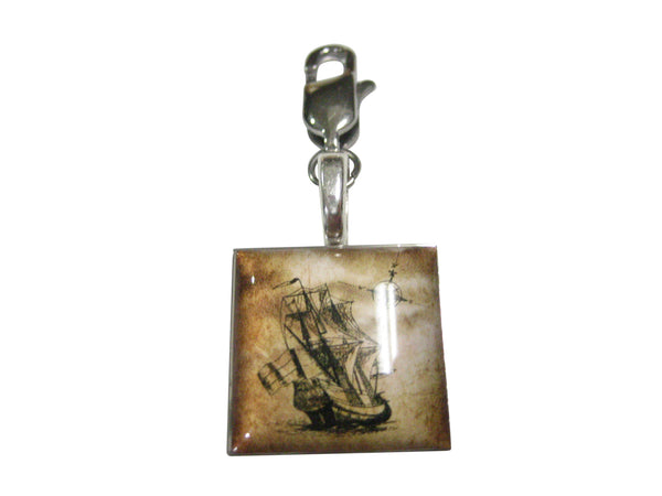 Nautical Old Ship Square Pendant Zipper Pull Charm