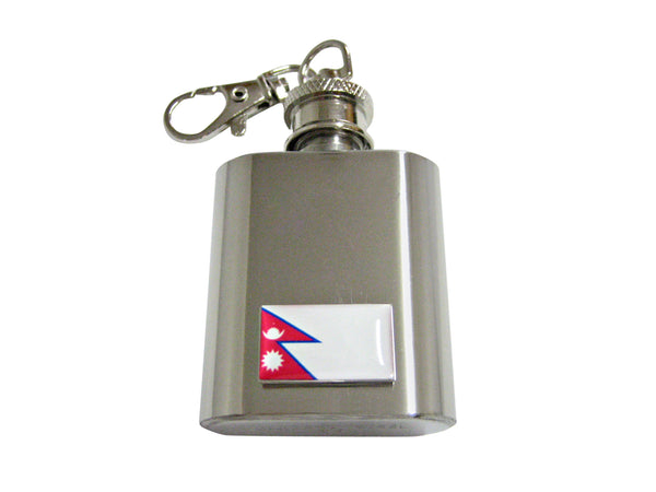 Nepal Flag Pendant 1 Oz. Stainless Steel Key Chain Flask