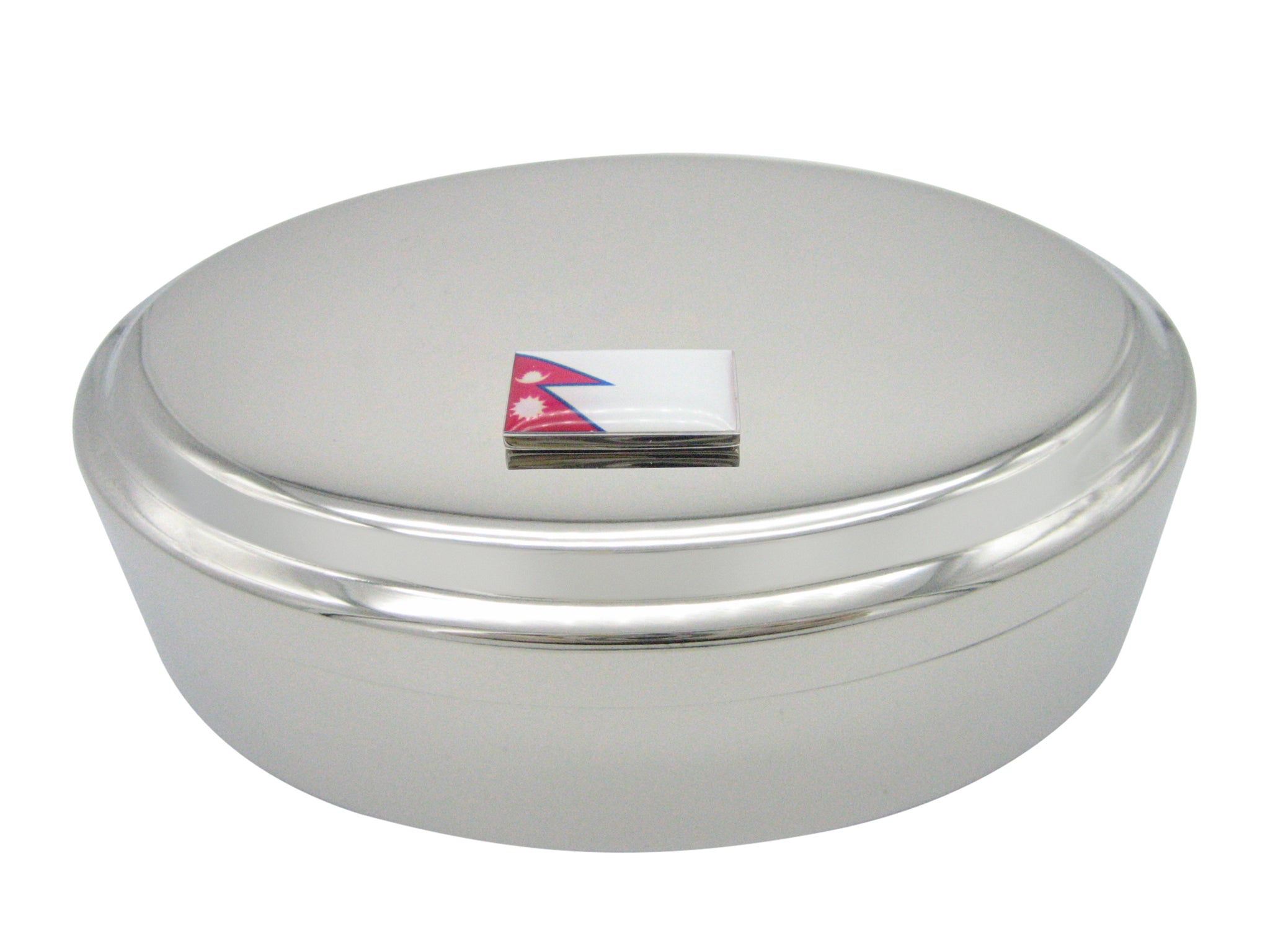 Nepal Country Flag Pendant Oval Trinket Jewelry Box