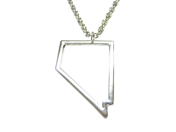Silver Toned Nevada State Map Outline Pendant Necklace