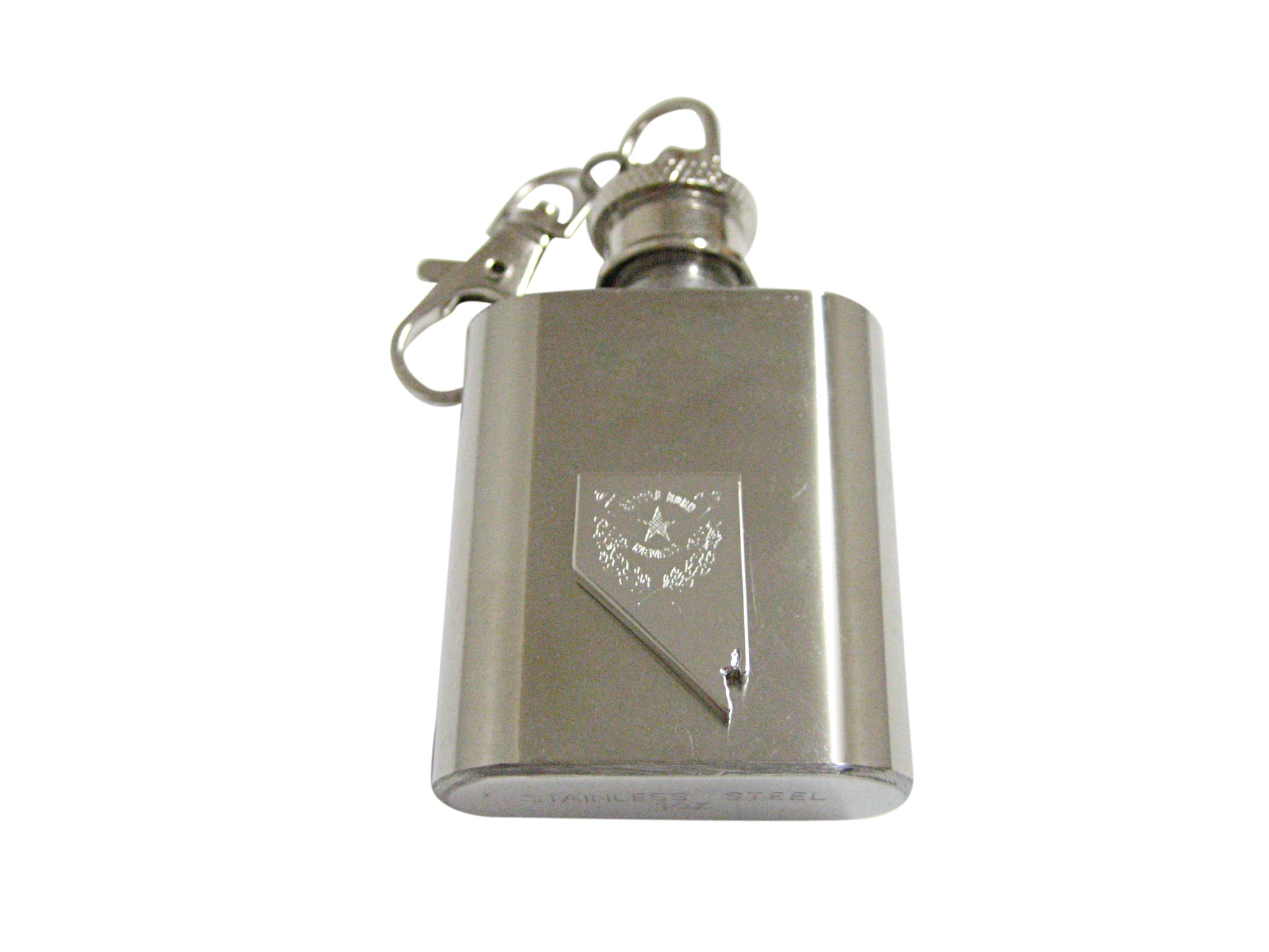 Nevada State Map Shape and Flag Design 1 Oz. Stainless Steel Key Chain Flask