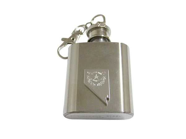 Nevada State Map Shape and Flag Design 1 Oz. Stainless Steel Key Chain Flask