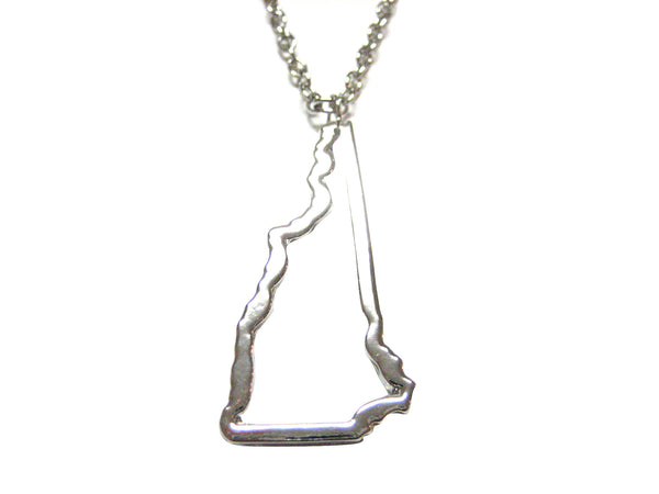 Silver Toned New Hampshire State Map Outline Pendant Necklace