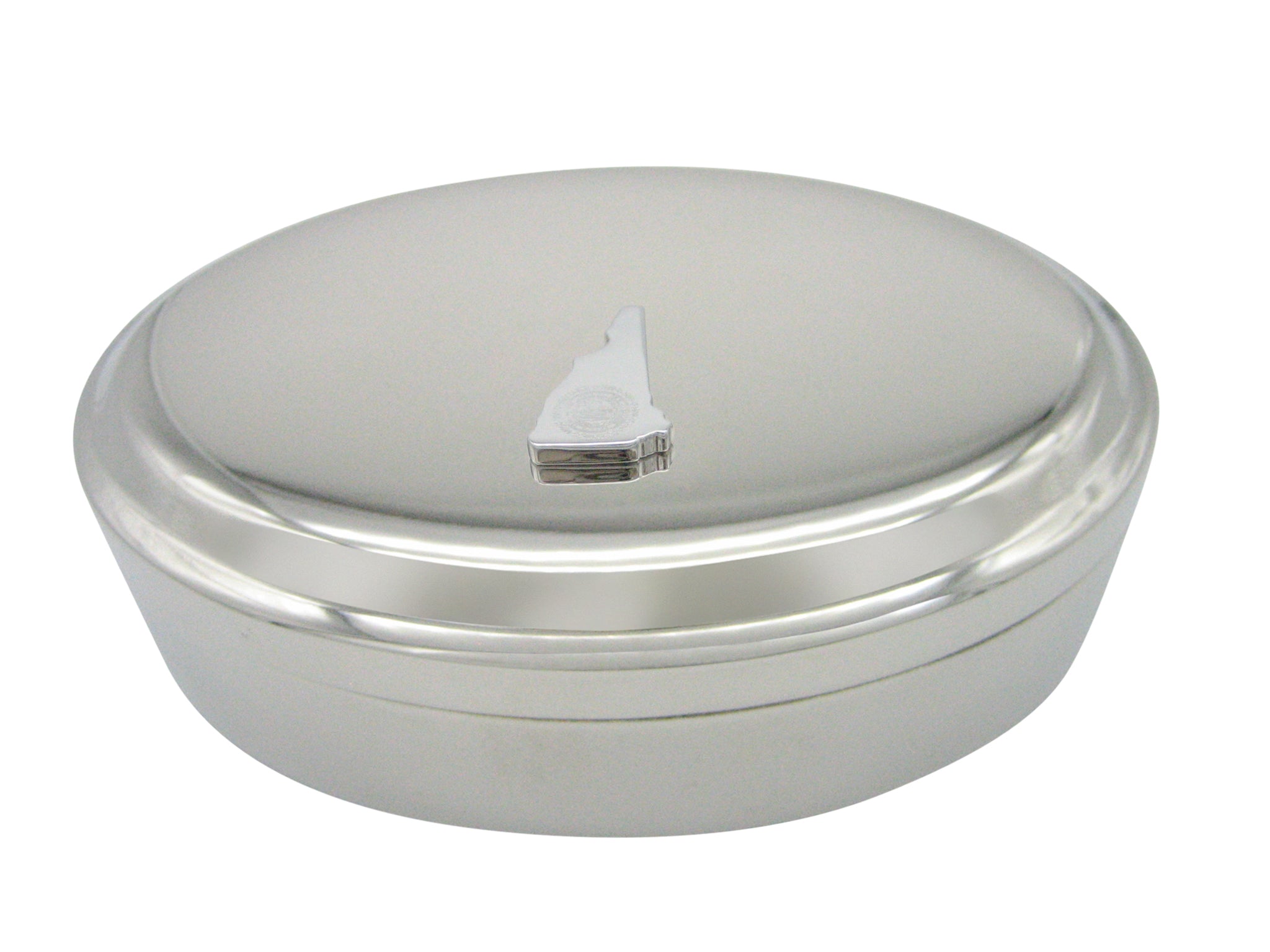 New Hampshire State Map Shape and Flag Design Pendant Oval Trinket Jewelry Box