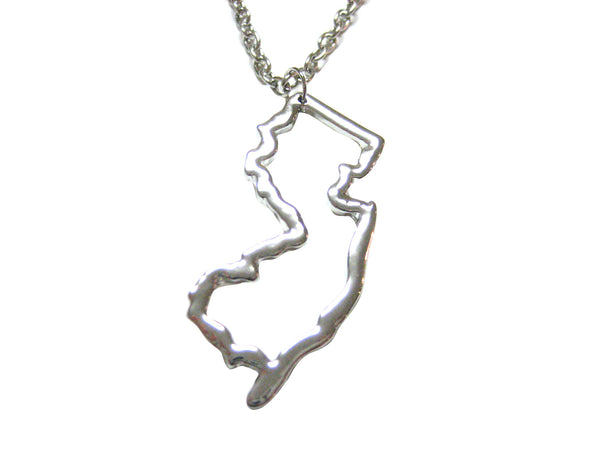 Silver Toned New Jersey State Map Outline Pendant Necklace