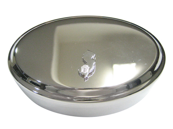 New Jersey State Map Shape and Flag Design Oval Trinket Jewelry Box