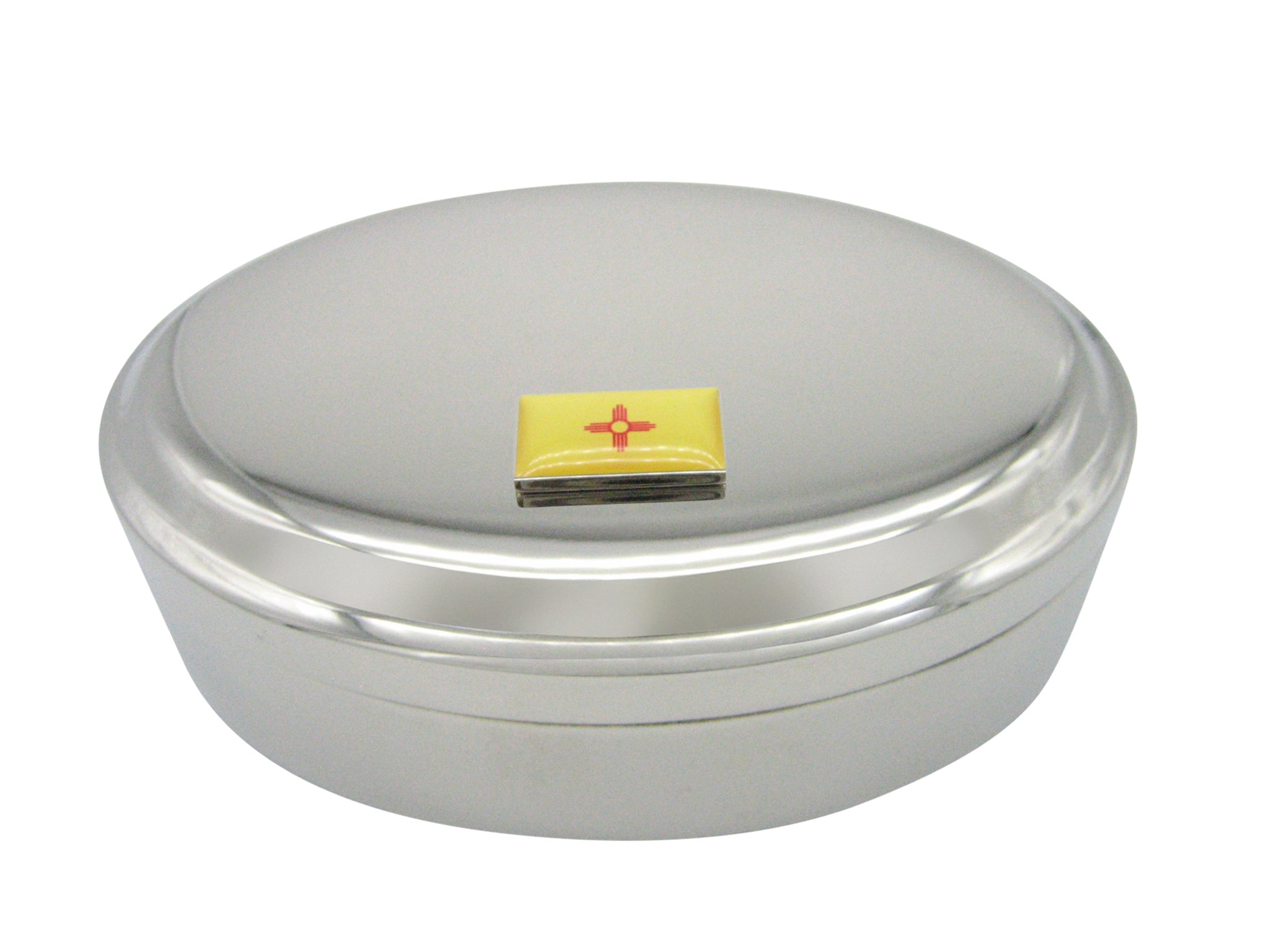 New Mexico State Flag Pendant Oval Trinket Jewelry Box