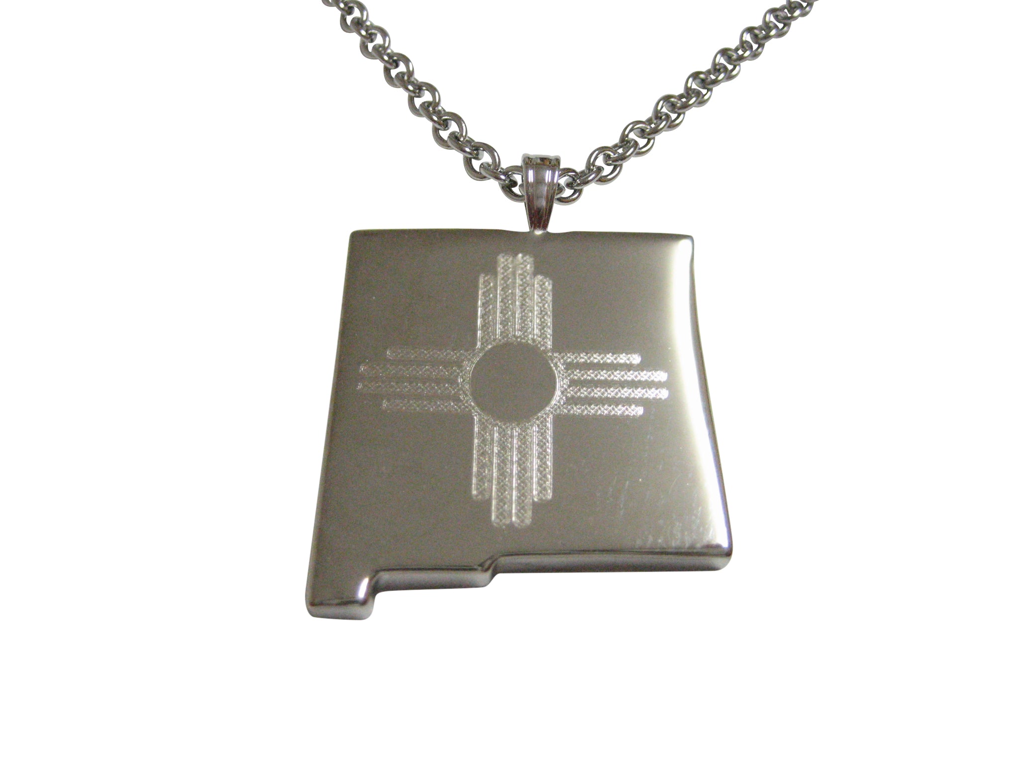 New Mexico State Map Shape and Flag Design Pendant Necklace
