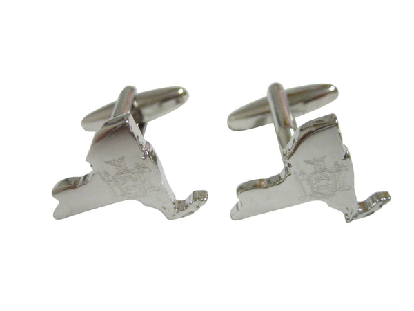 New York State Map Shape and Flag Design Cufflinks