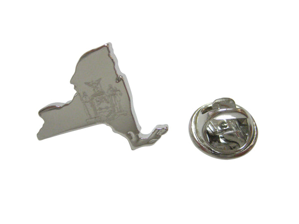New York State Map Shape and Flag Design Lapel Pin