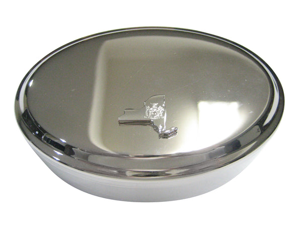 New York State Map Shape and Flag Design Oval Trinket Jewelry Box