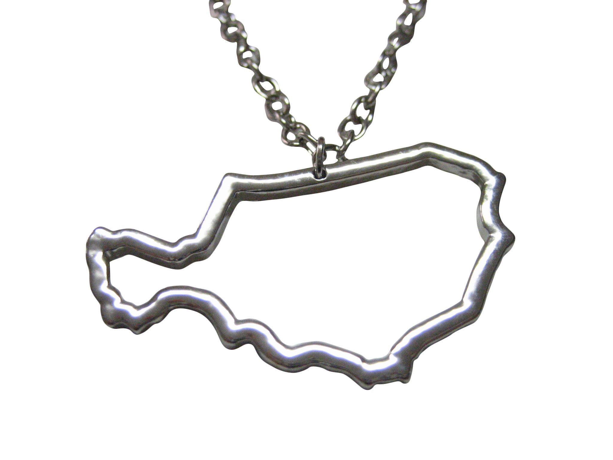 Silver Toned Niger Map Outline Pendant Necklace