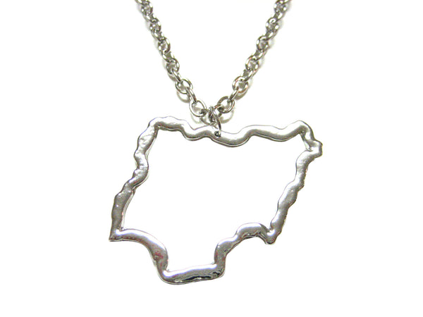 Silver Toned Nigeria Map Outline Pendant Necklace