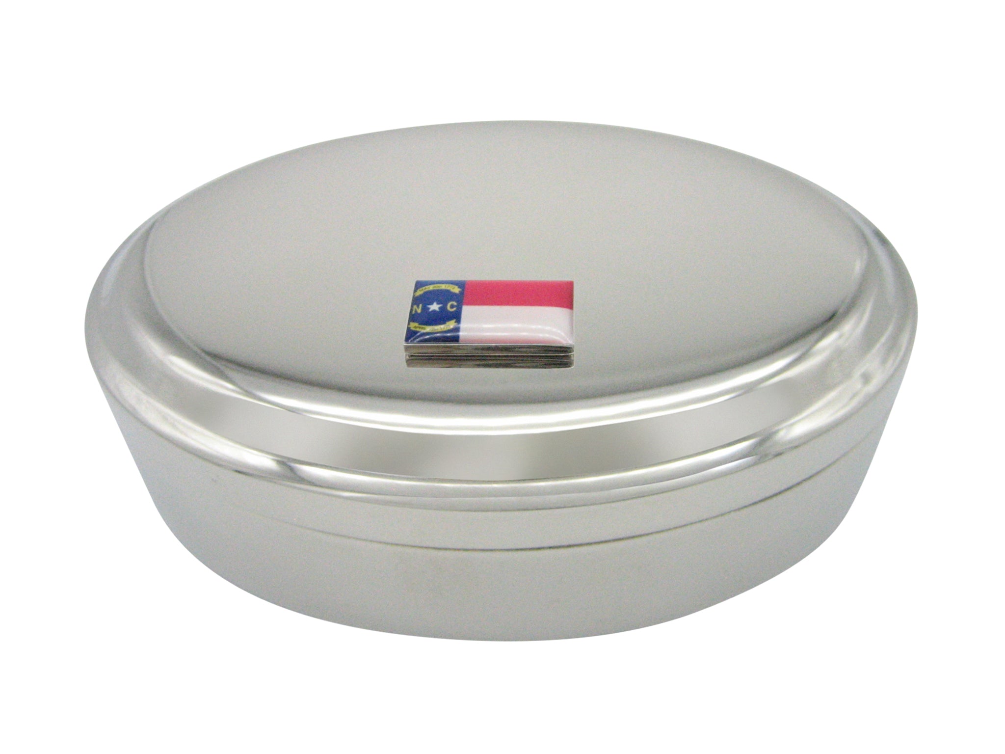 North Carolina State Flag Pendant Oval Trinket Jewelry Box