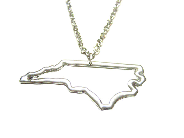 Silver Toned North Carolina State Map Outline Pendant Necklace