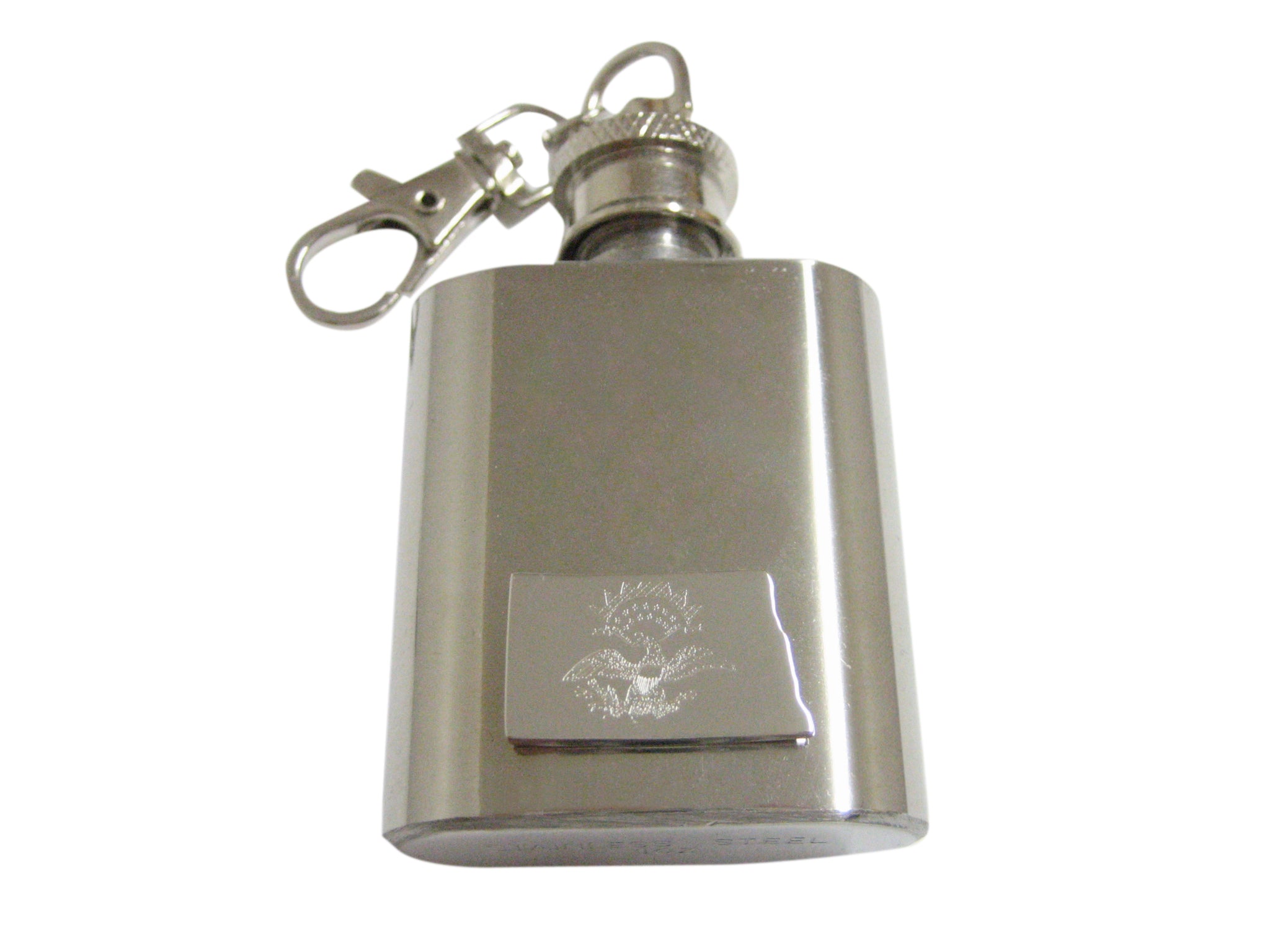 North Dakota State Map Shape and Flag Design 1 Oz. Stainless Steel Key Chain Flask