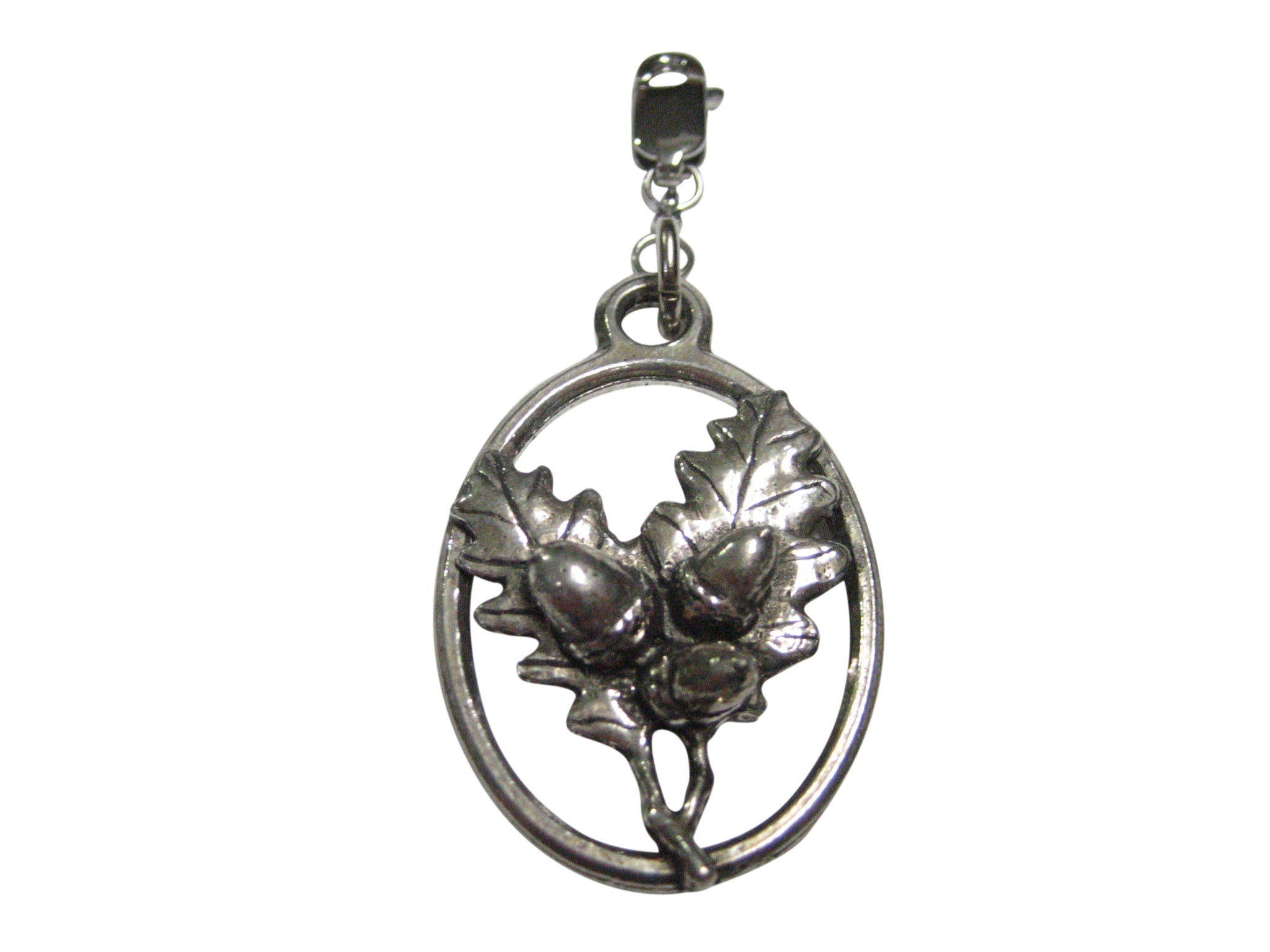Oak Tree Leaf with Acorns Large Oval Pendant Zipper Pull Charm