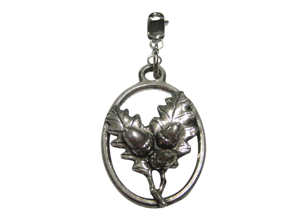 Oak Tree Leaf with Acorns Large Oval Pendant Zipper Pull Charm