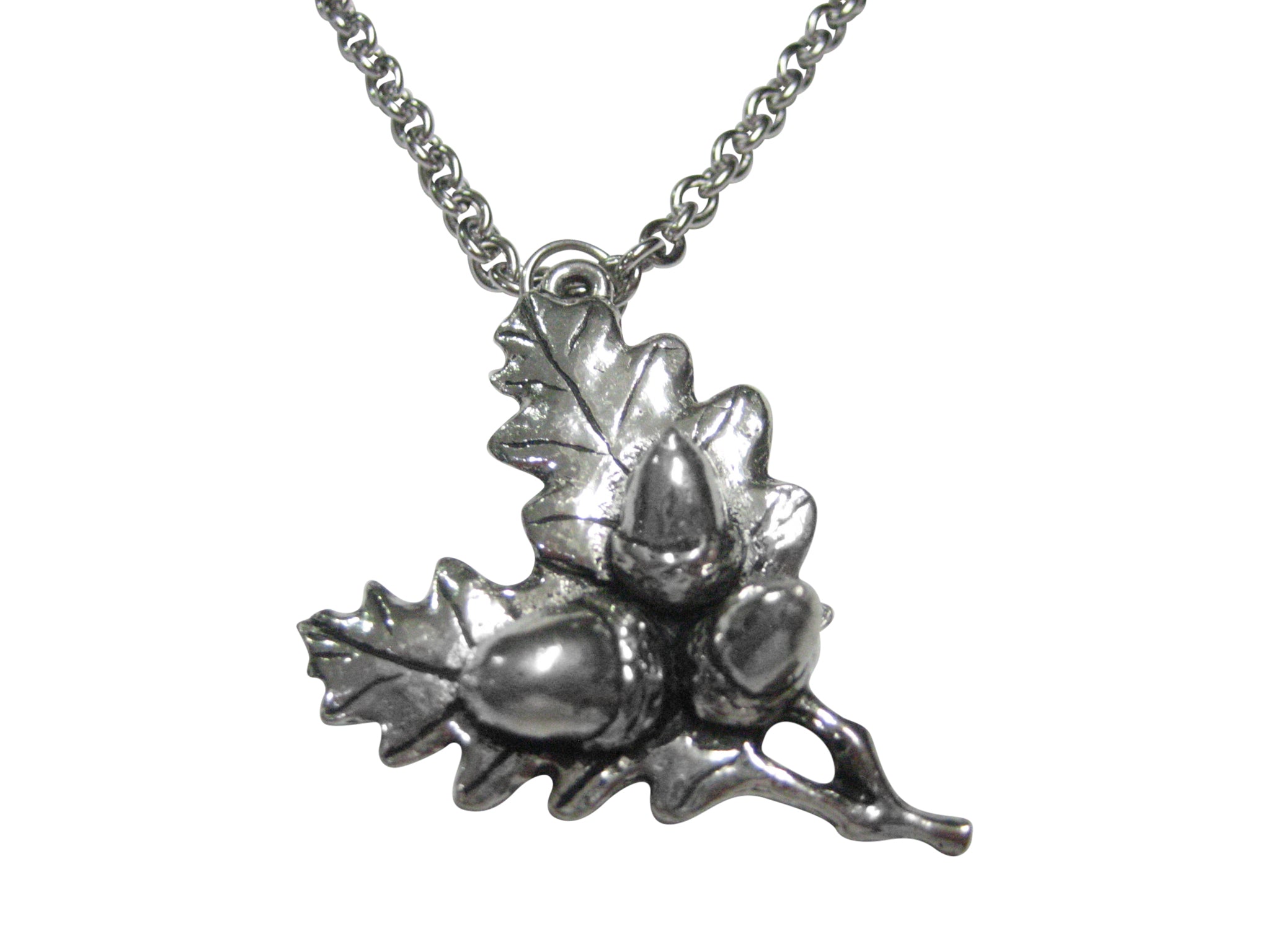 Oak Tree Leaf with Acorns Pendant Necklace