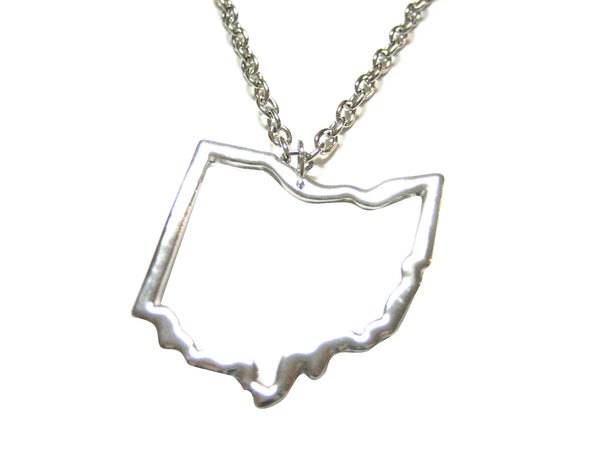 Silver Toned Ohio State Map Outline Pendant Necklace