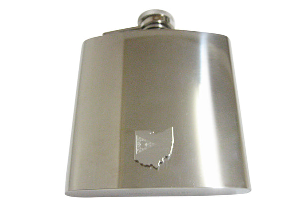Ohio State Map Shape and Flag Design 6 Oz. Stainless Steel Flask