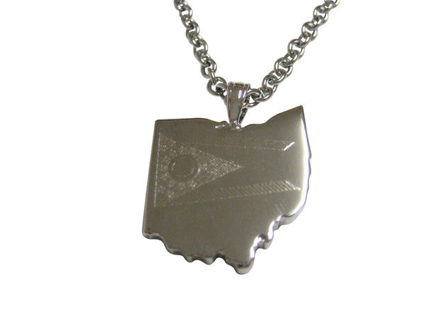 Ohio State Map Shape and Flag Design Pendant Necklace