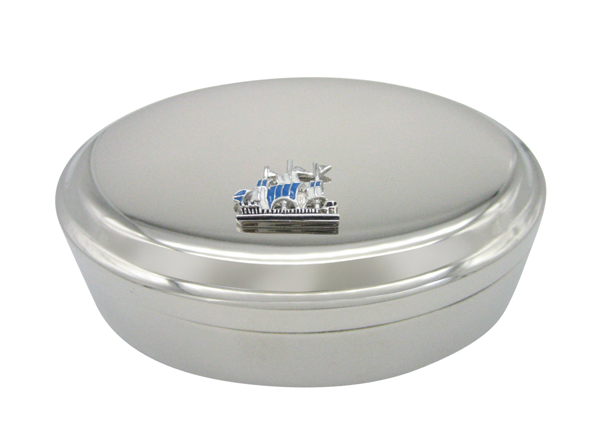 Old Style Ship Pendant Oval Trinket Jewelry Box