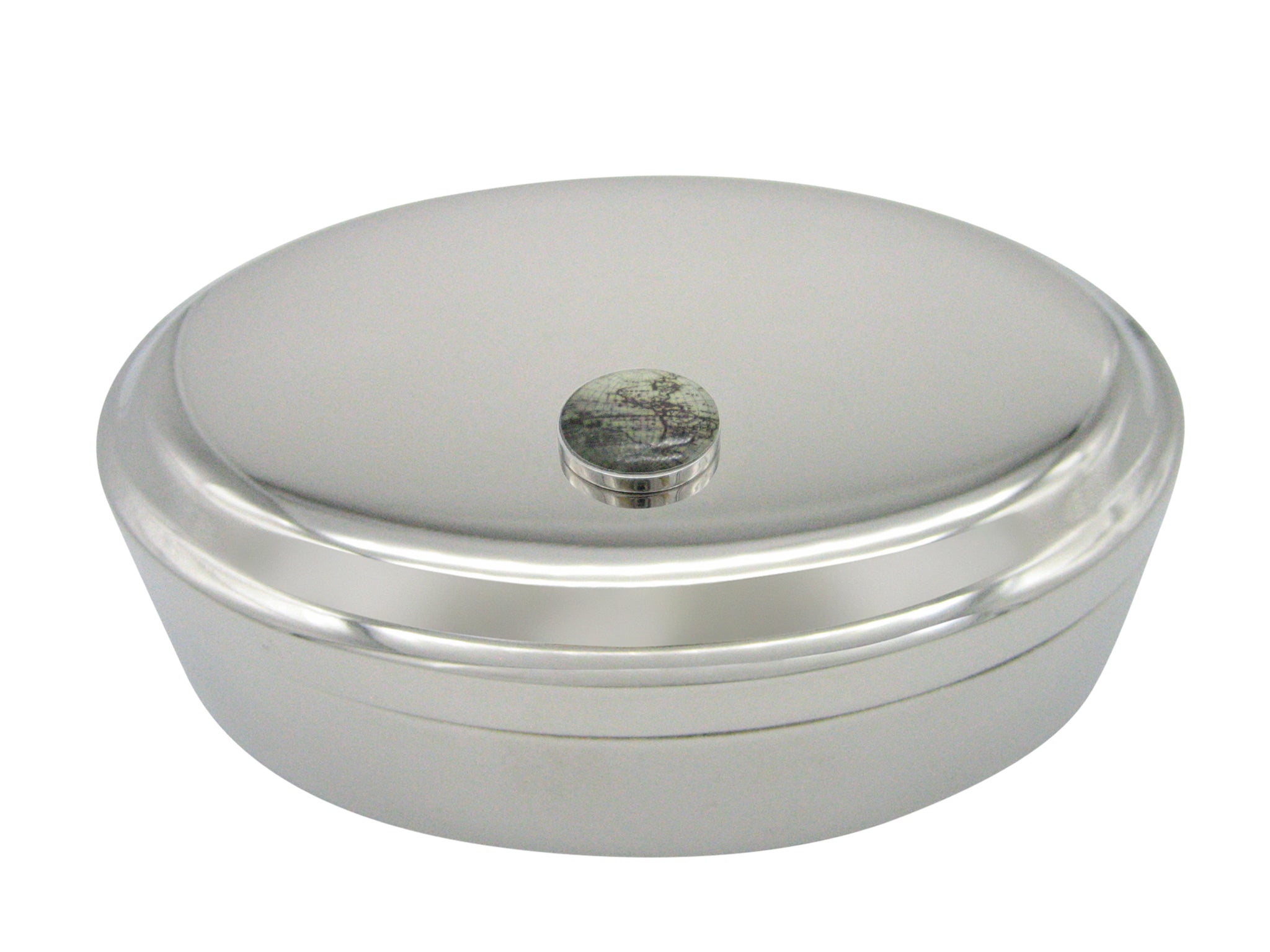 Old Style World Map Pendant Oval Trinket Jewelry Box