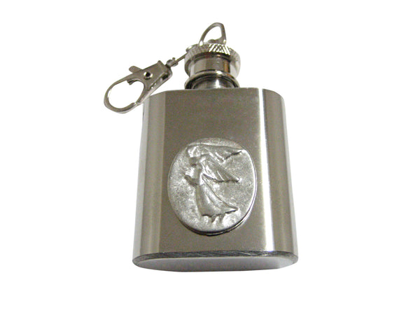 Oval Angel Pendant 1 Oz. Stainless Steel Key Chain Flask