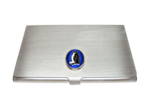 Oval Blue Penguin Bird Business Card Holder