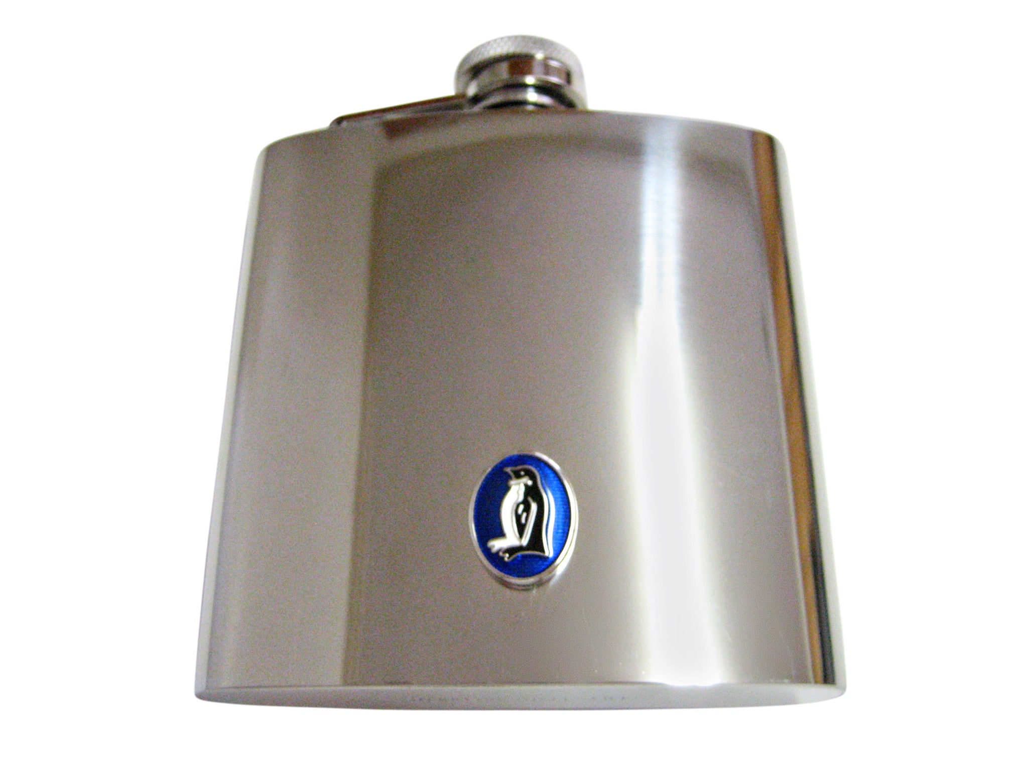 Oval Blue Penguin Bird 6 Oz. Stainless Steel Flask