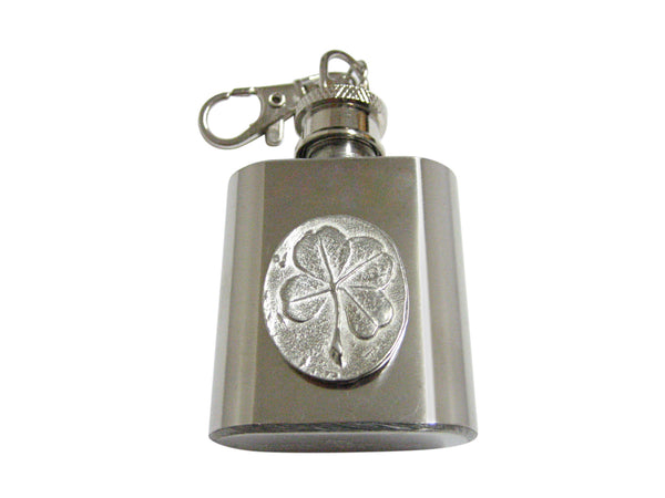 Oval Four Leaf Clover 1 Oz. Stainless Steel Key Chain Flask
