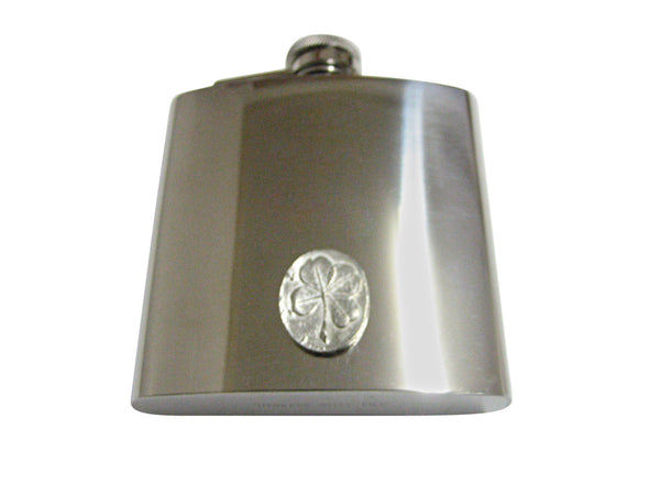 Oval Four Leaf Clover 6 Oz. Stainless Steel Flask